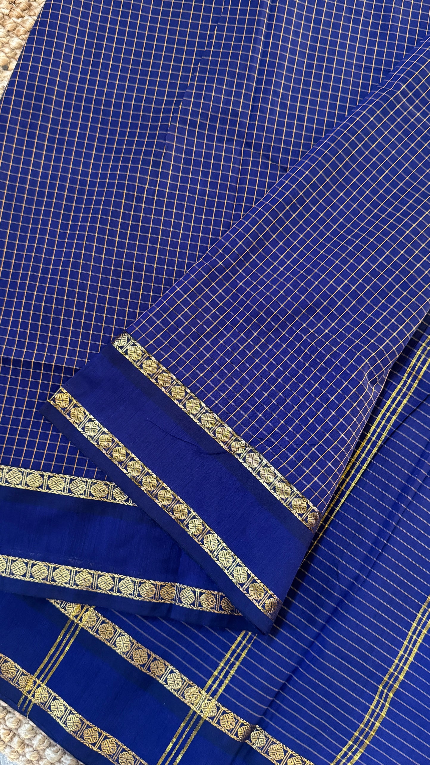 Purely Hand-Woven - Royal Blue checkered traditional Saree