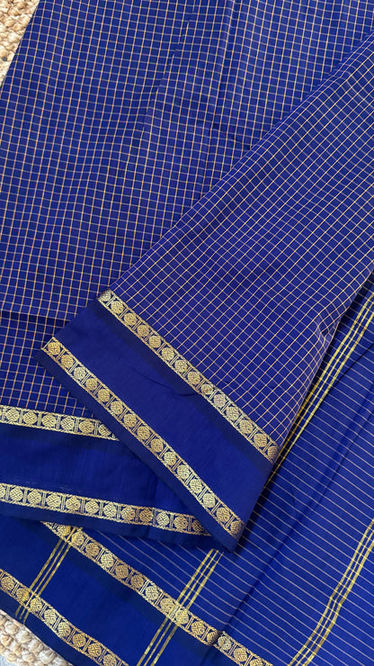 Purely Hand-Woven - Royal Blue checkered traditional Saree