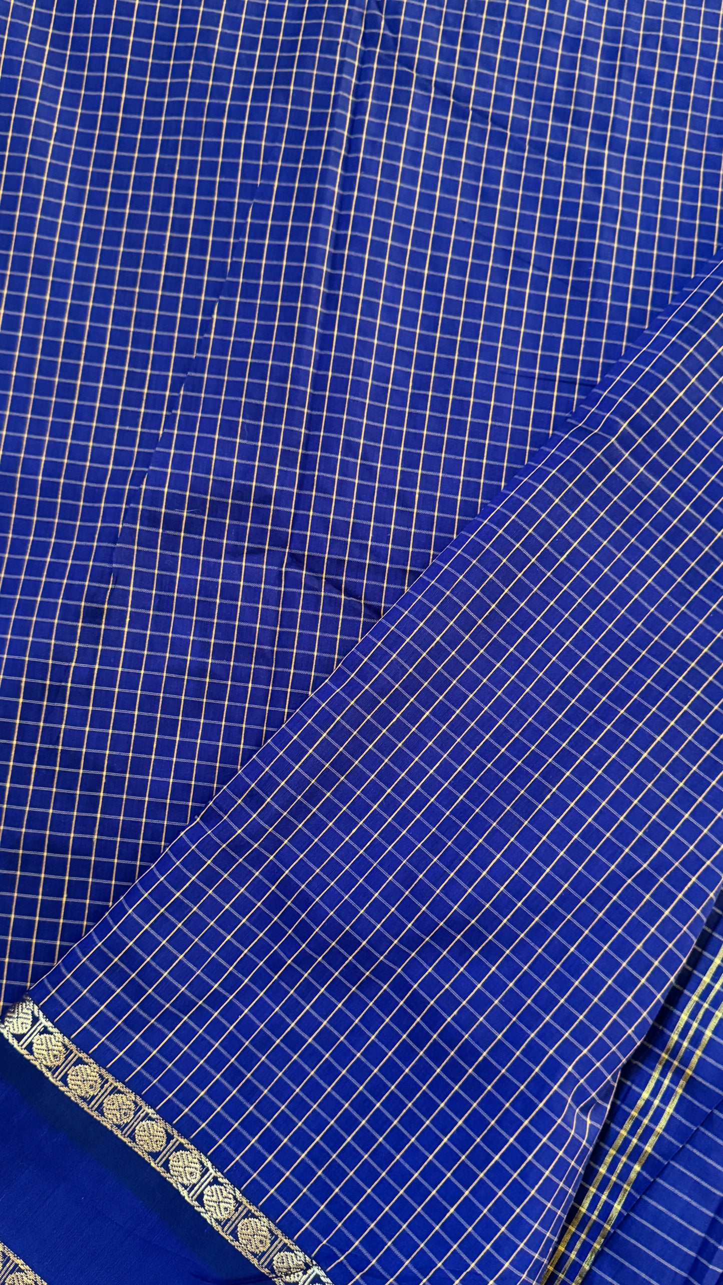 Purely Hand-Woven - Royal Blue checkered traditional Saree