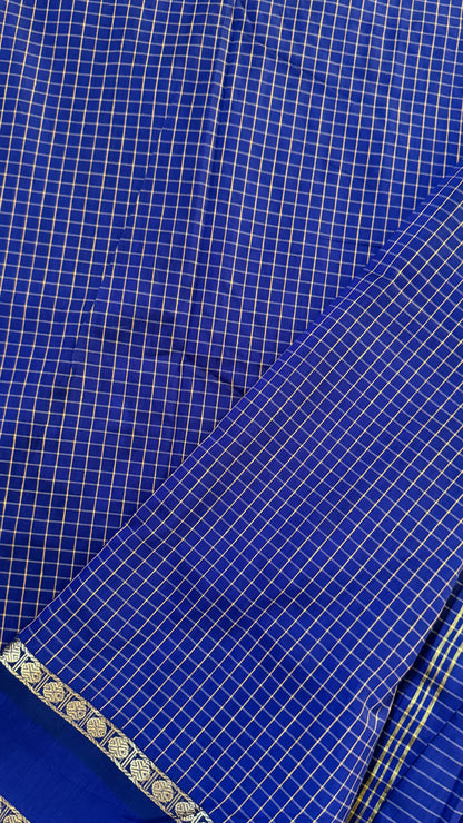 Purely Hand-Woven - Royal Blue checkered traditional Saree
