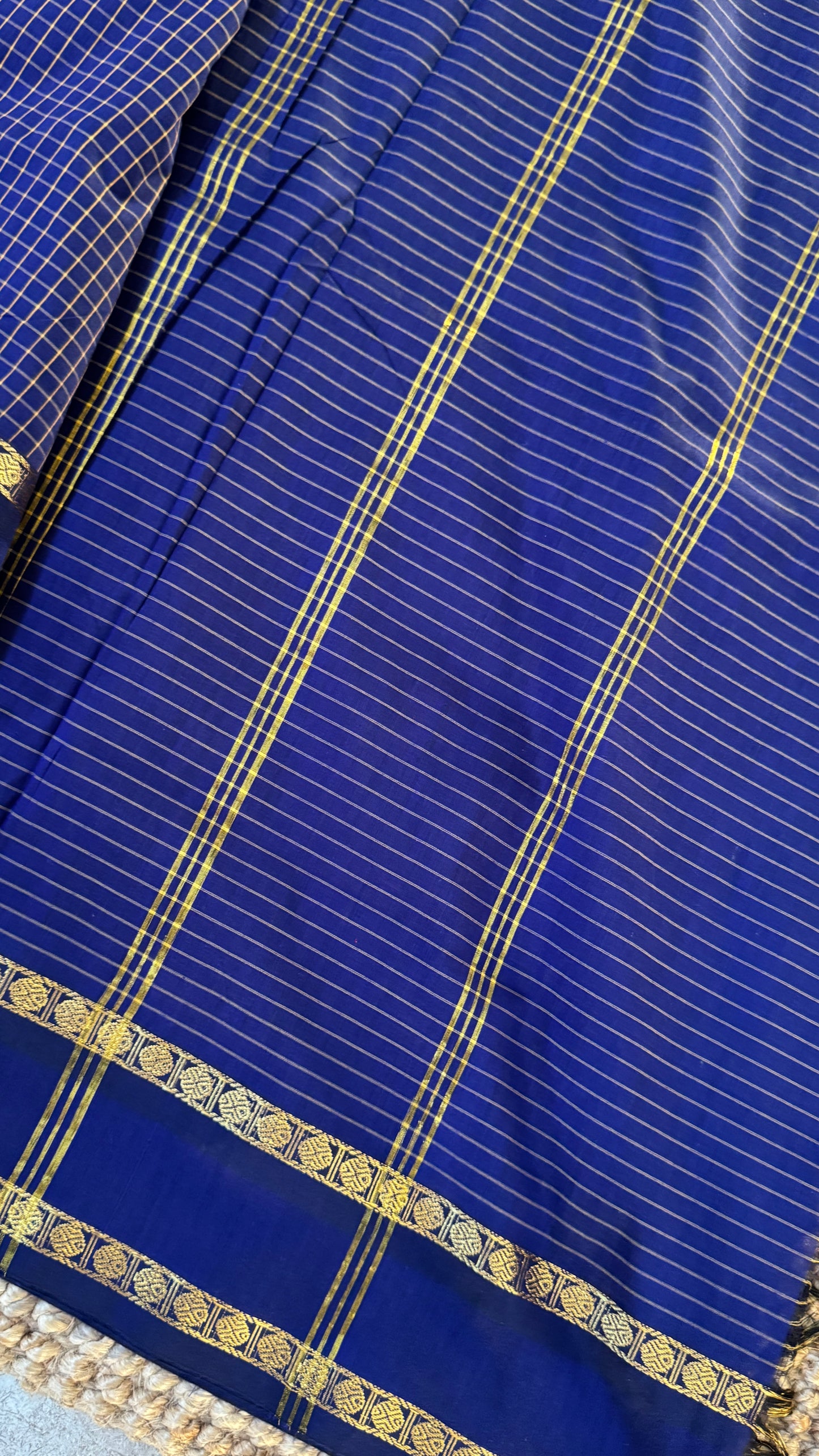 Purely Hand-Woven - Royal Blue checkered traditional Saree
