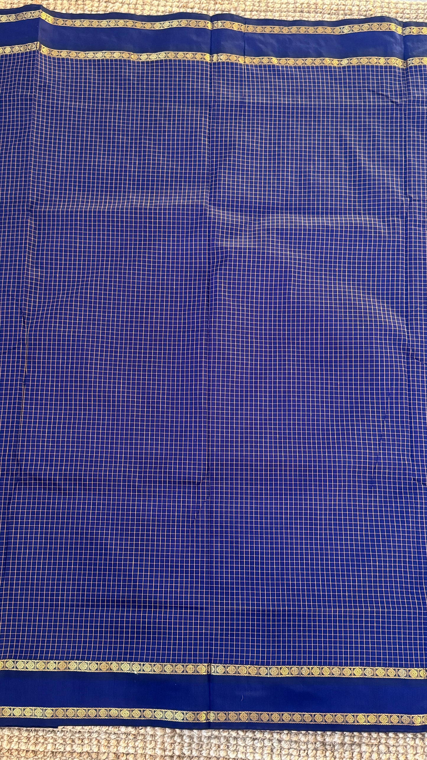 Purely Hand-Woven - Royal Blue checkered traditional Saree