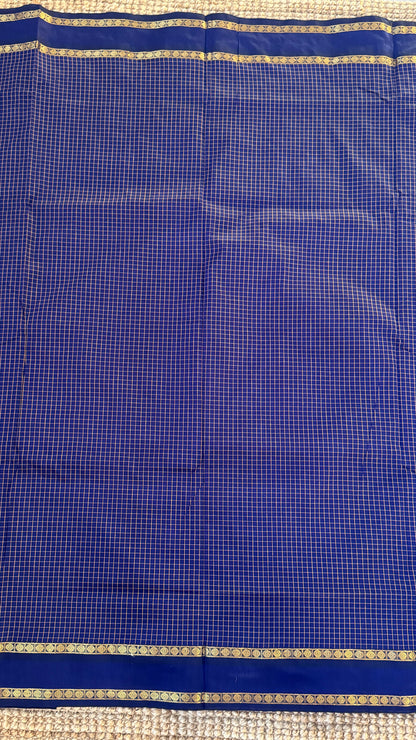 Purely Hand-Woven - Royal Blue checkered traditional Saree