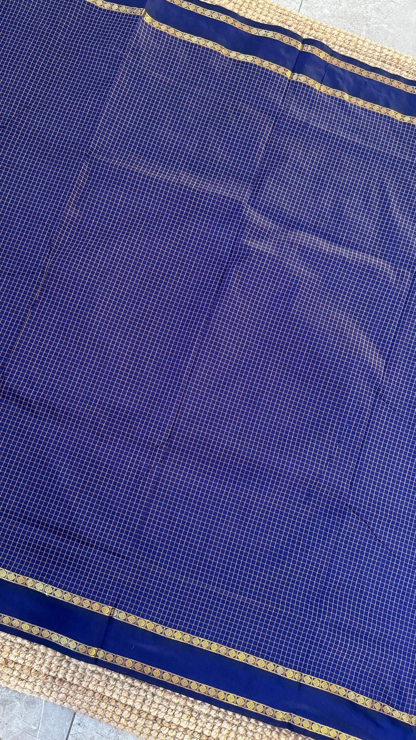 Purely Hand-Woven - Royal Blue checkered traditional Saree