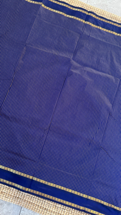 Purely Hand-Woven - Royal Blue checkered traditional Saree