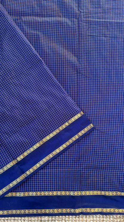 Purely Hand-Woven - Royal Blue checkered traditional Saree