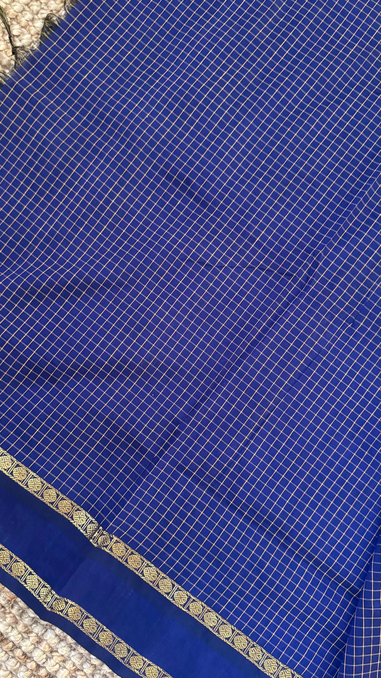Purely Hand-Woven - Royal Blue checkered traditional Saree