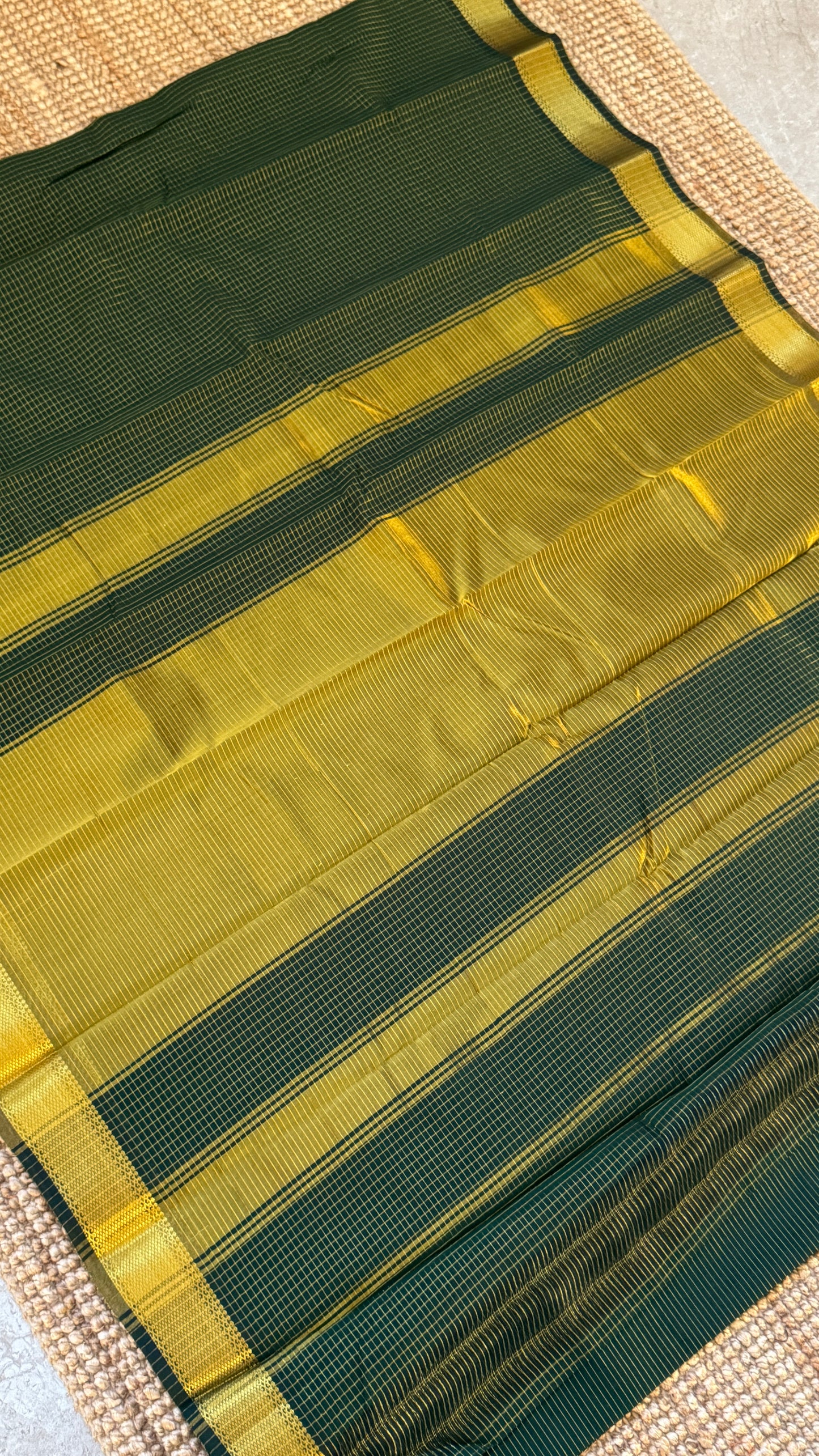 Purely Hand-Woven - Bottle Green checkered traditional Tissue Silk Saree