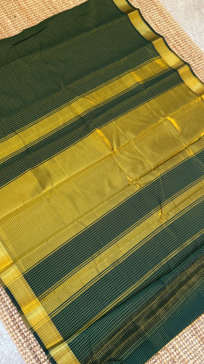 Purely Hand-Woven - Bottle Green checkered traditional Tissue Silk Saree