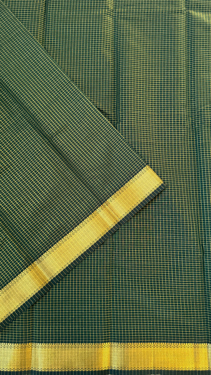 Purely Hand-Woven - Bottle Green checkered traditional Tissue Silk Saree