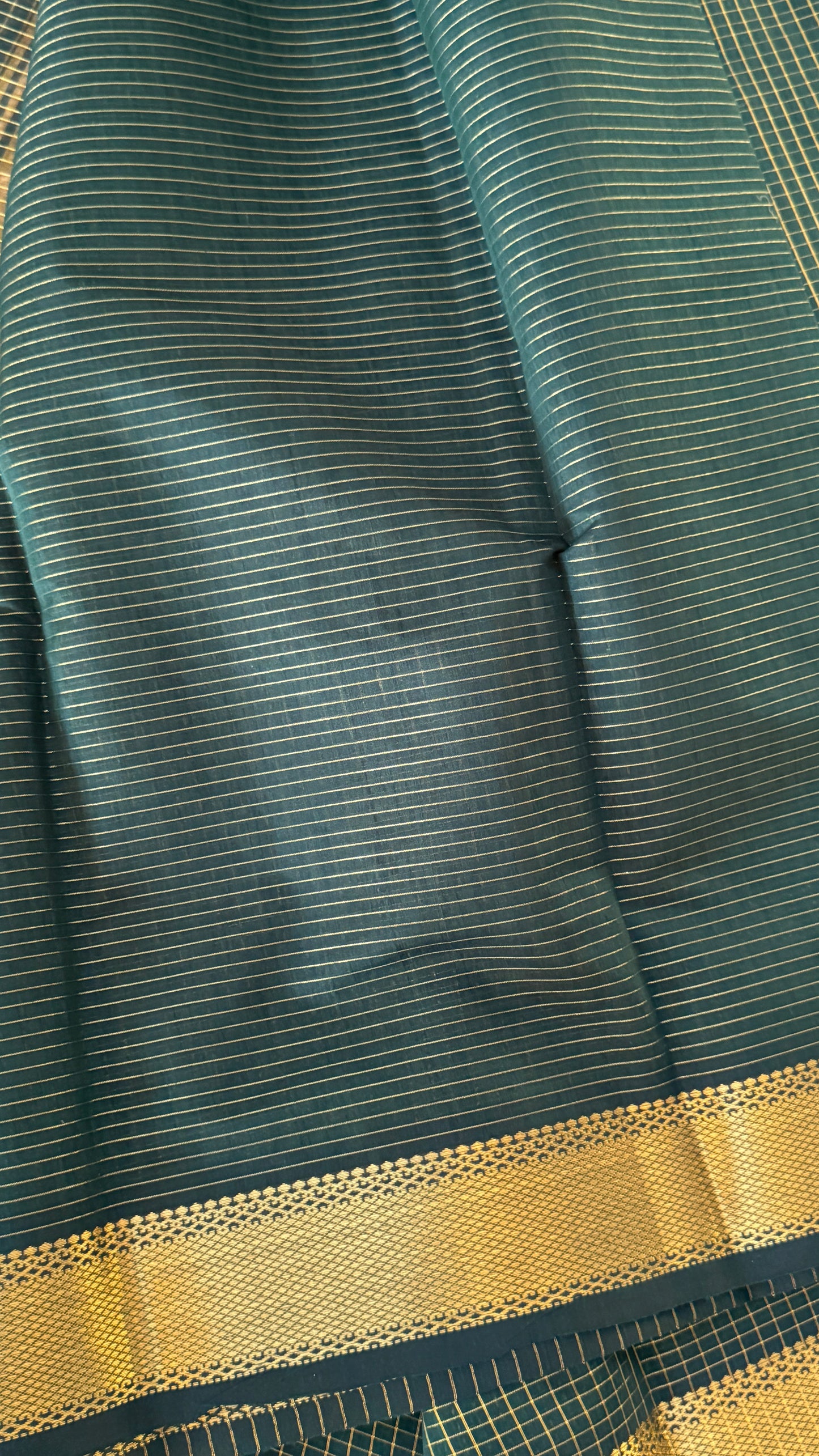 Purely Hand-Woven - Bottle Green checkered traditional Tissue Silk Saree