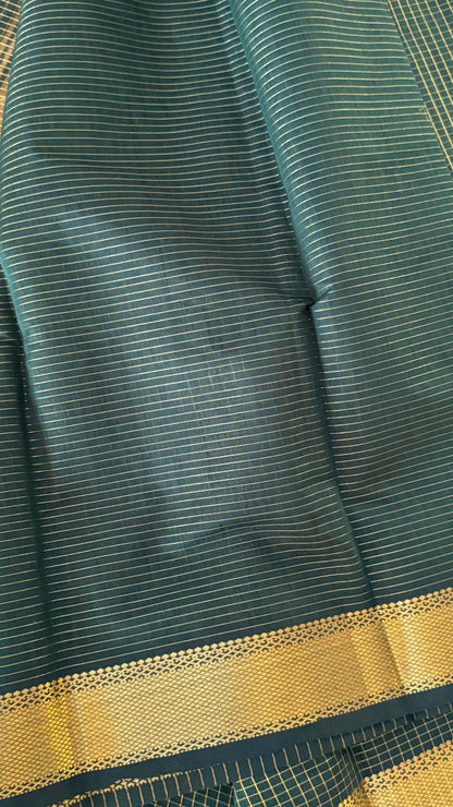 Purely Hand-Woven - Bottle Green checkered traditional Tissue Silk Saree