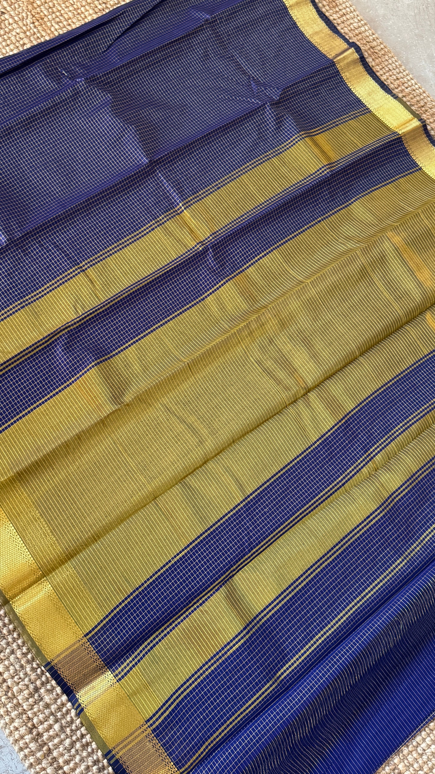 Purely Hand-Woven - Royal Blue checkered traditional Tissue Silk Saree