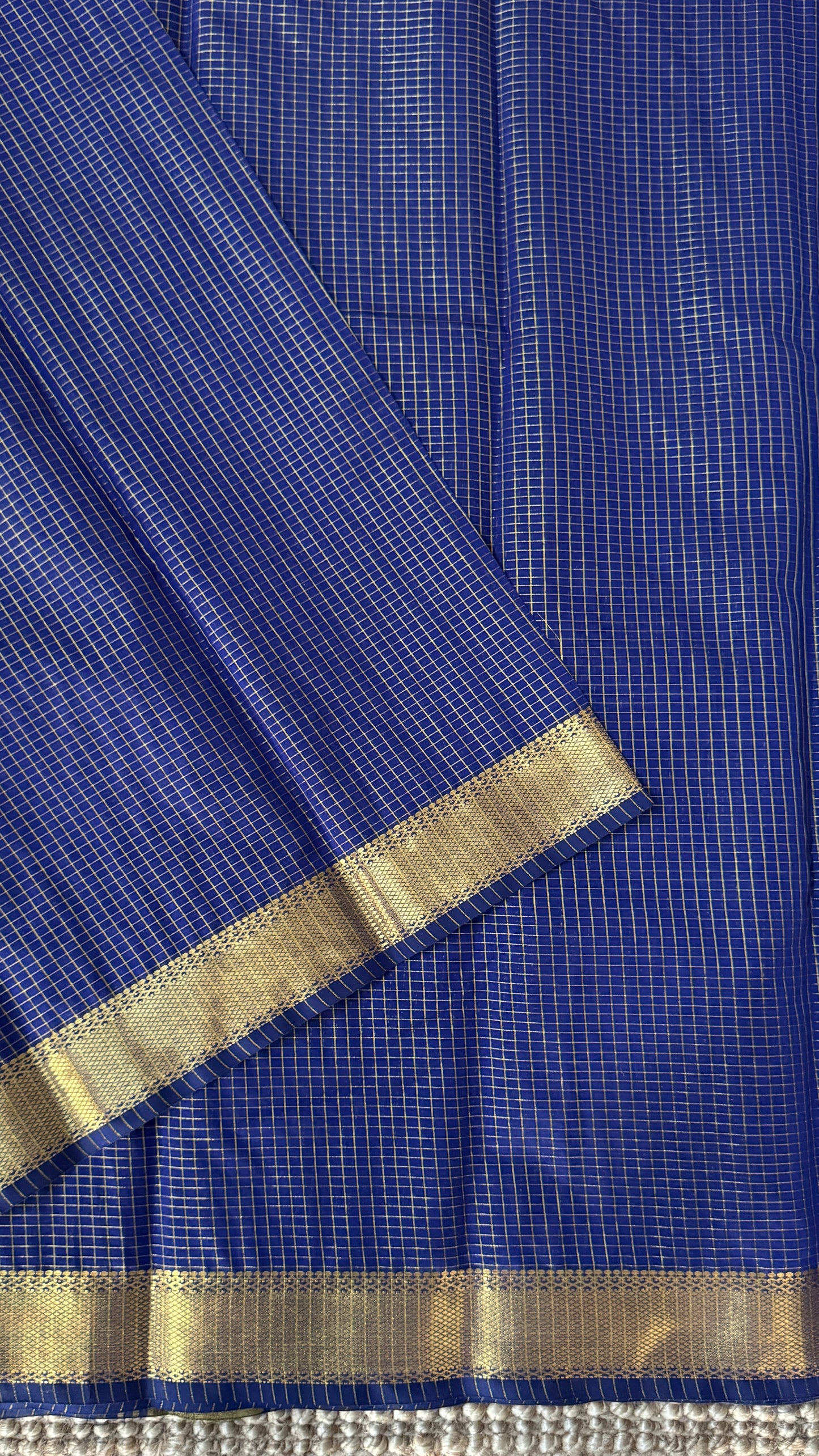 Purely Hand-Woven - Royal Blue checkered traditional Tissue Silk Saree
