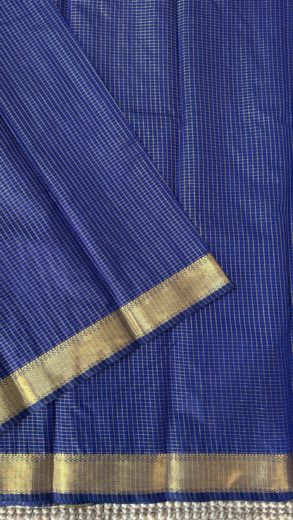 Purely Hand-Woven - Royal Blue checkered traditional Tissue Silk Saree