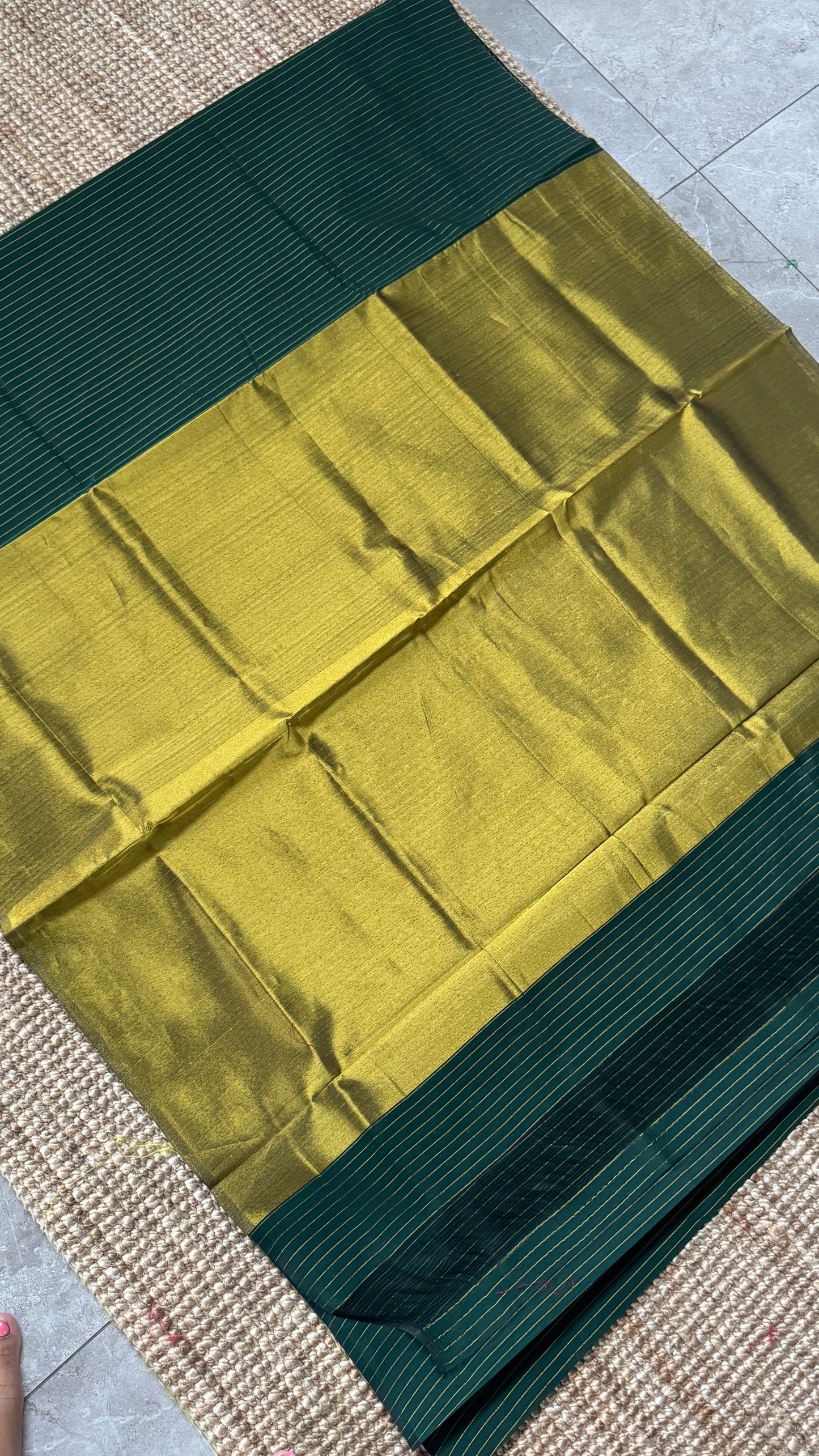 Purely Handwoven - Green with Gold Tissue Zari Weaving