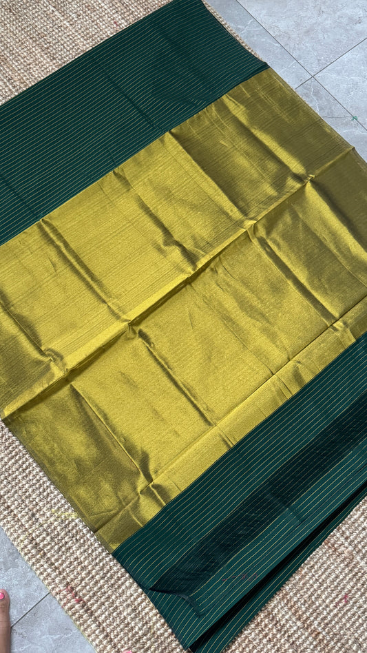 Purely Handwoven - Green with Gold Tissue Zari Weaving
