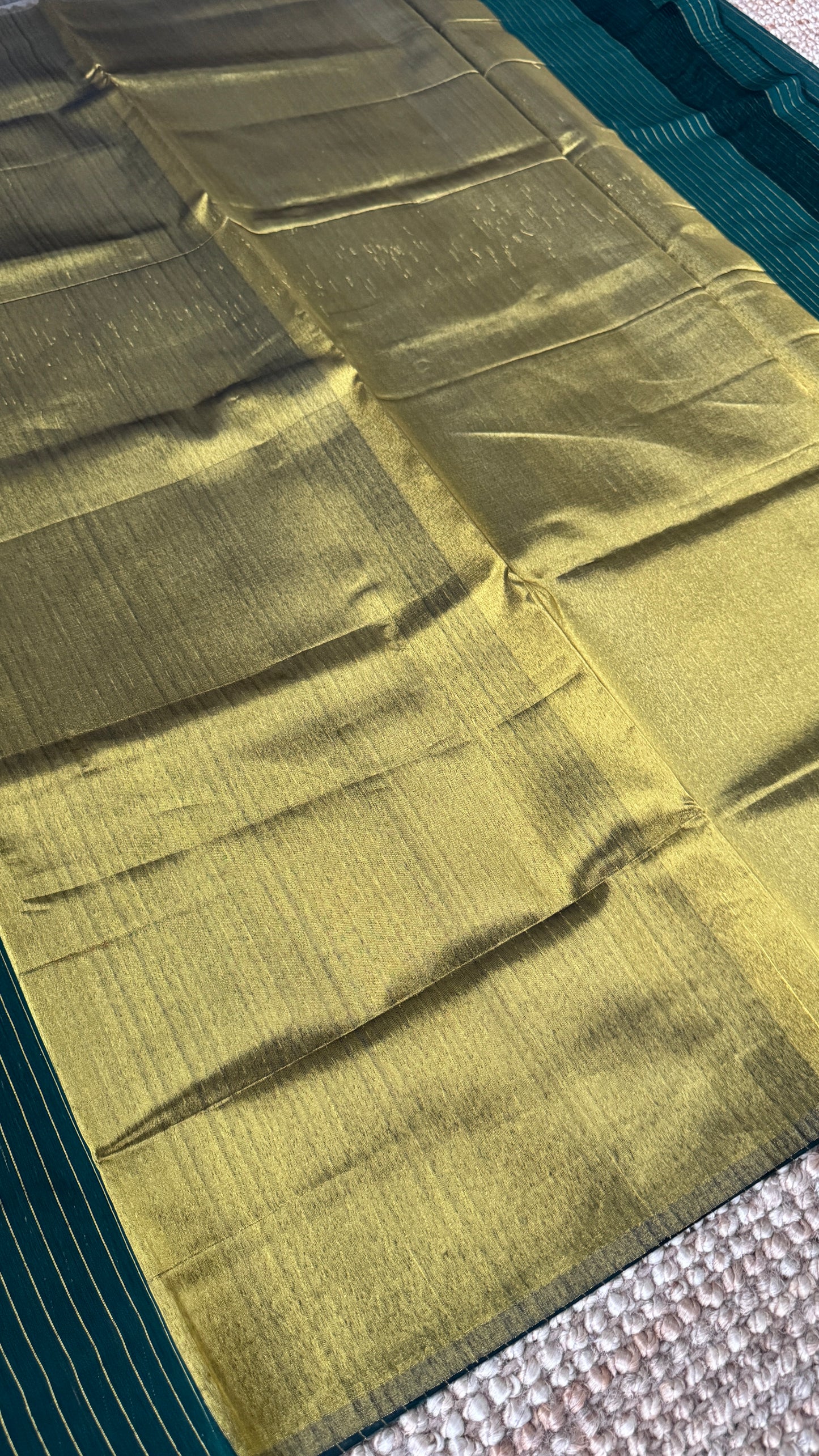 Purely Handwoven - Green with Gold Tissue Zari Weaving