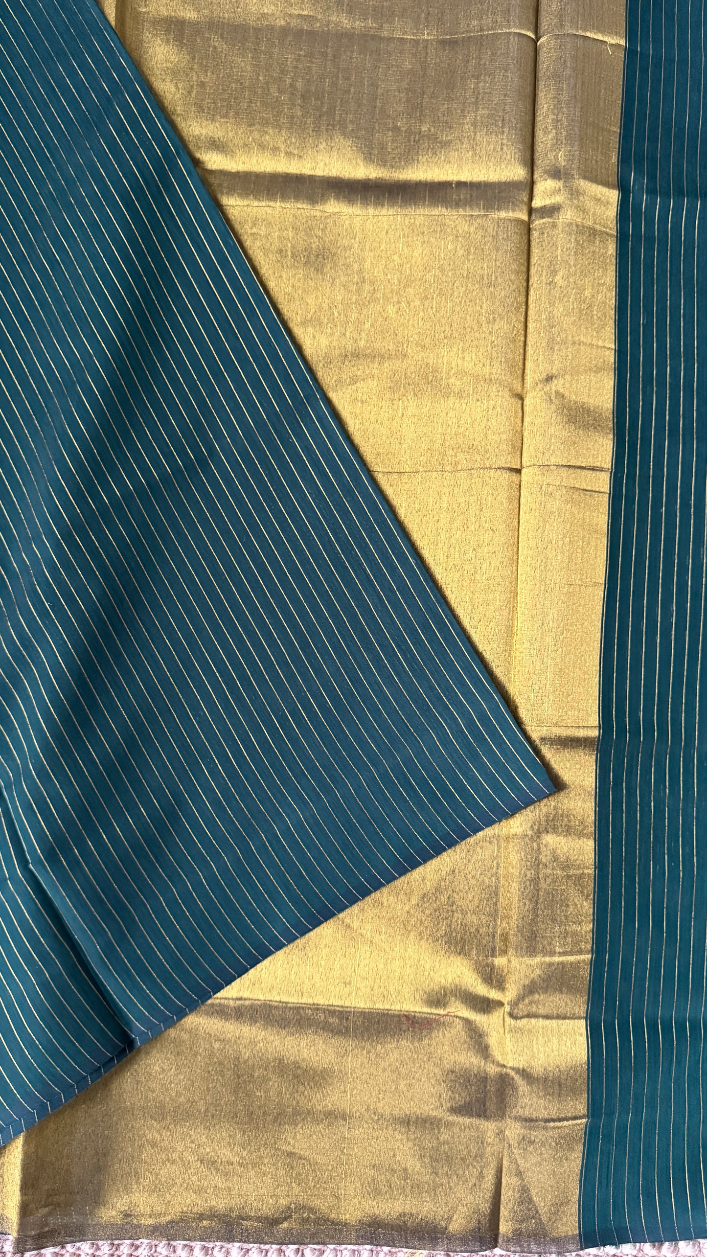 Purely Handwoven - Green with Gold Tissue Zari Weaving