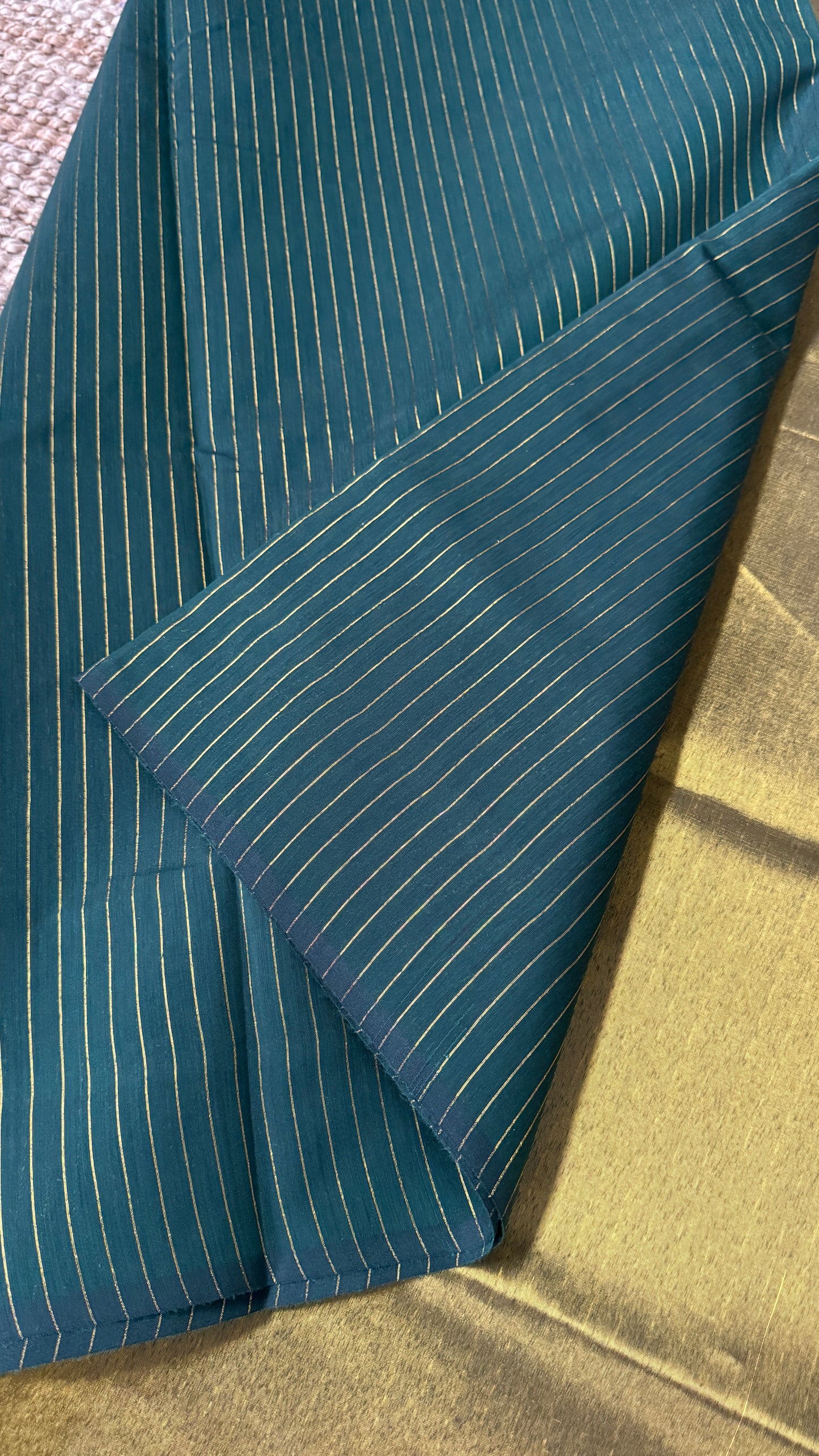 Purely Handwoven - Green with Gold Tissue Zari Weaving