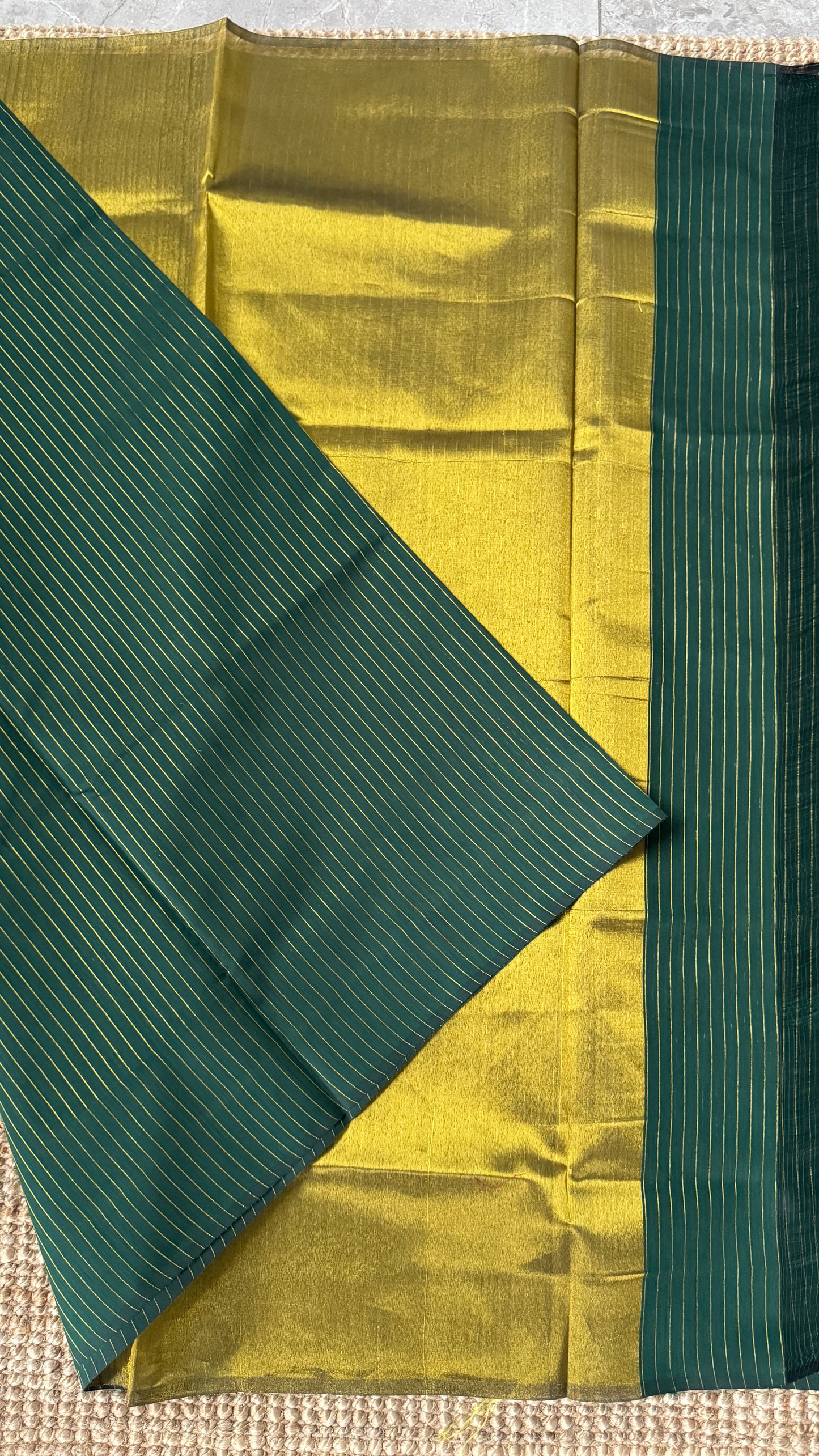 Purely Handwoven - Green with Gold Tissue Zari Weaving