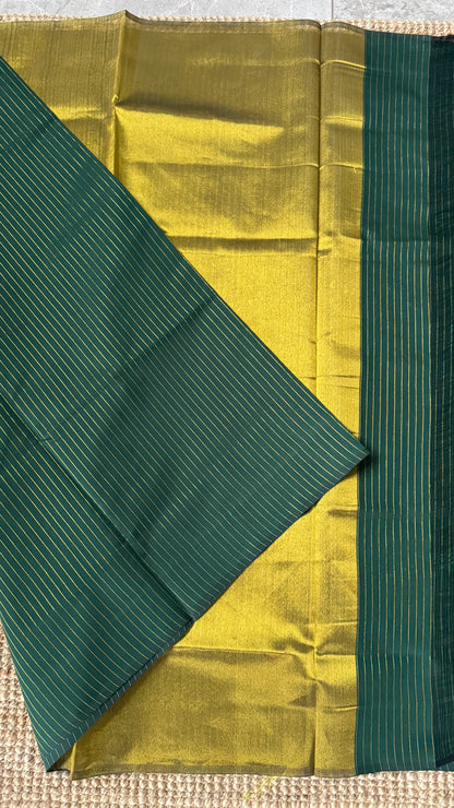 Purely Handwoven - Green with Gold Tissue Zari Weaving