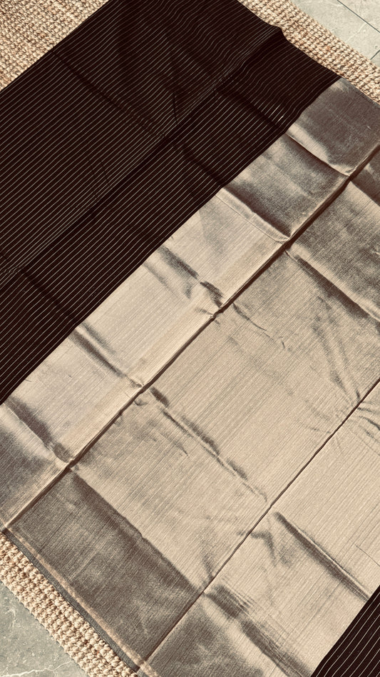 Purely Handwoven - Black with Silver Tissue Zari Weaving