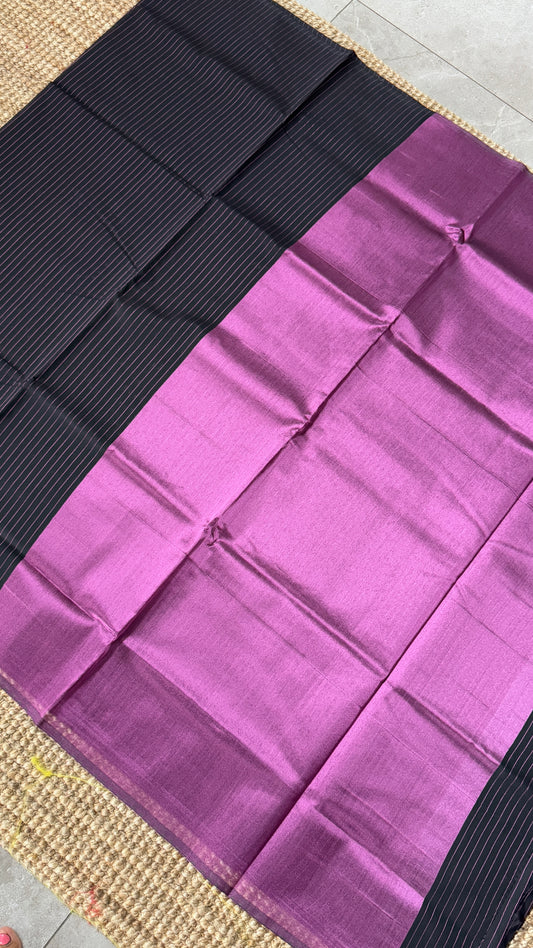 Purely Handwoven - Black with Pink Tissue Zari Weaving