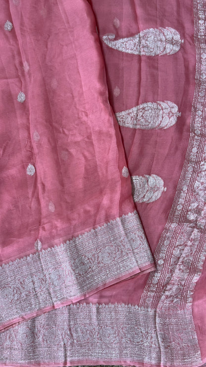 Pure Khaddi Chiffon Banarasi Silk Saree – Pink