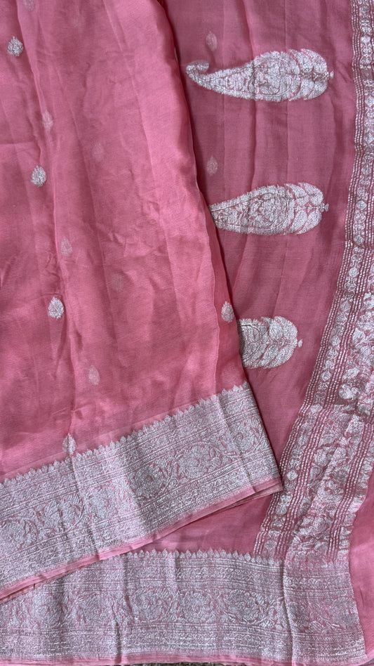 Pure Khaddi Chiffon Banarasi Silk Saree – Pink