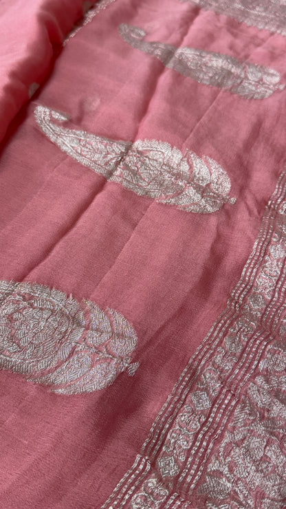 Pure Khaddi Chiffon Banarasi Silk Saree – Pink