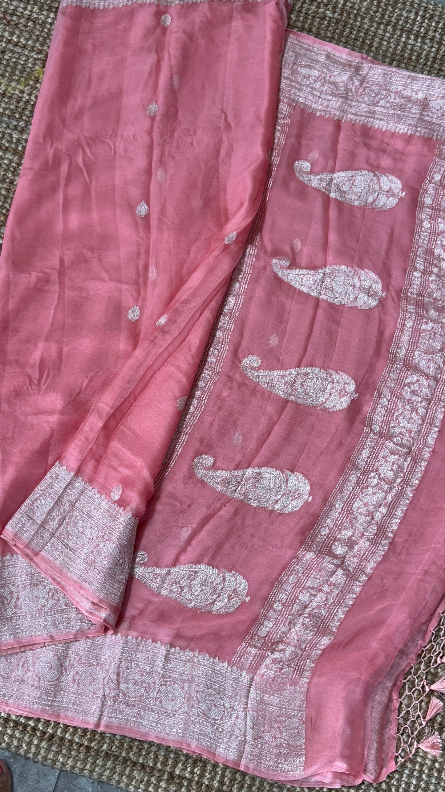 Pure Khaddi Chiffon Banarasi Silk Saree – Pink