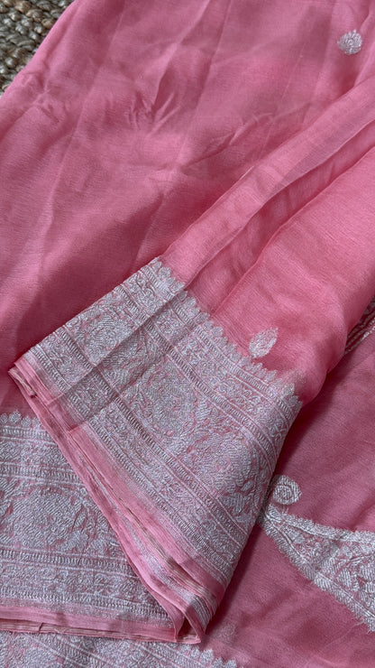 Pure Khaddi Chiffon Banarasi Silk Saree – Pink
