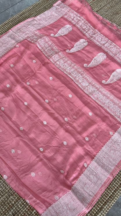 Pure Khaddi Chiffon Banarasi Silk Saree – Pink