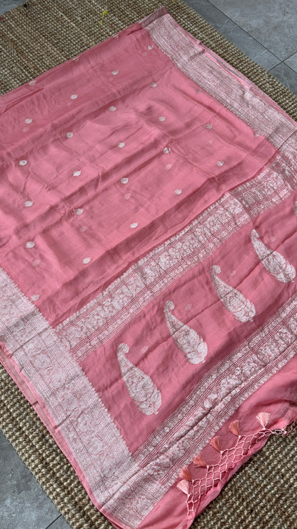 Pure Khaddi Chiffon Banarasi Silk Saree – Pink