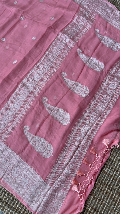 Pure Khaddi Chiffon Banarasi Silk Saree – Pink