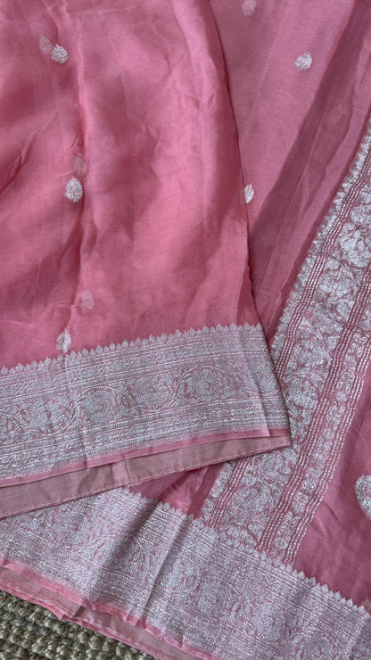 Pure Khaddi Chiffon Banarasi Silk Saree – Pink