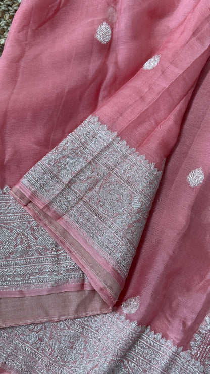 Pure Khaddi Chiffon Banarasi Silk Saree – Pink