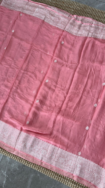 Pure Khaddi Chiffon Banarasi Silk Saree – Pink