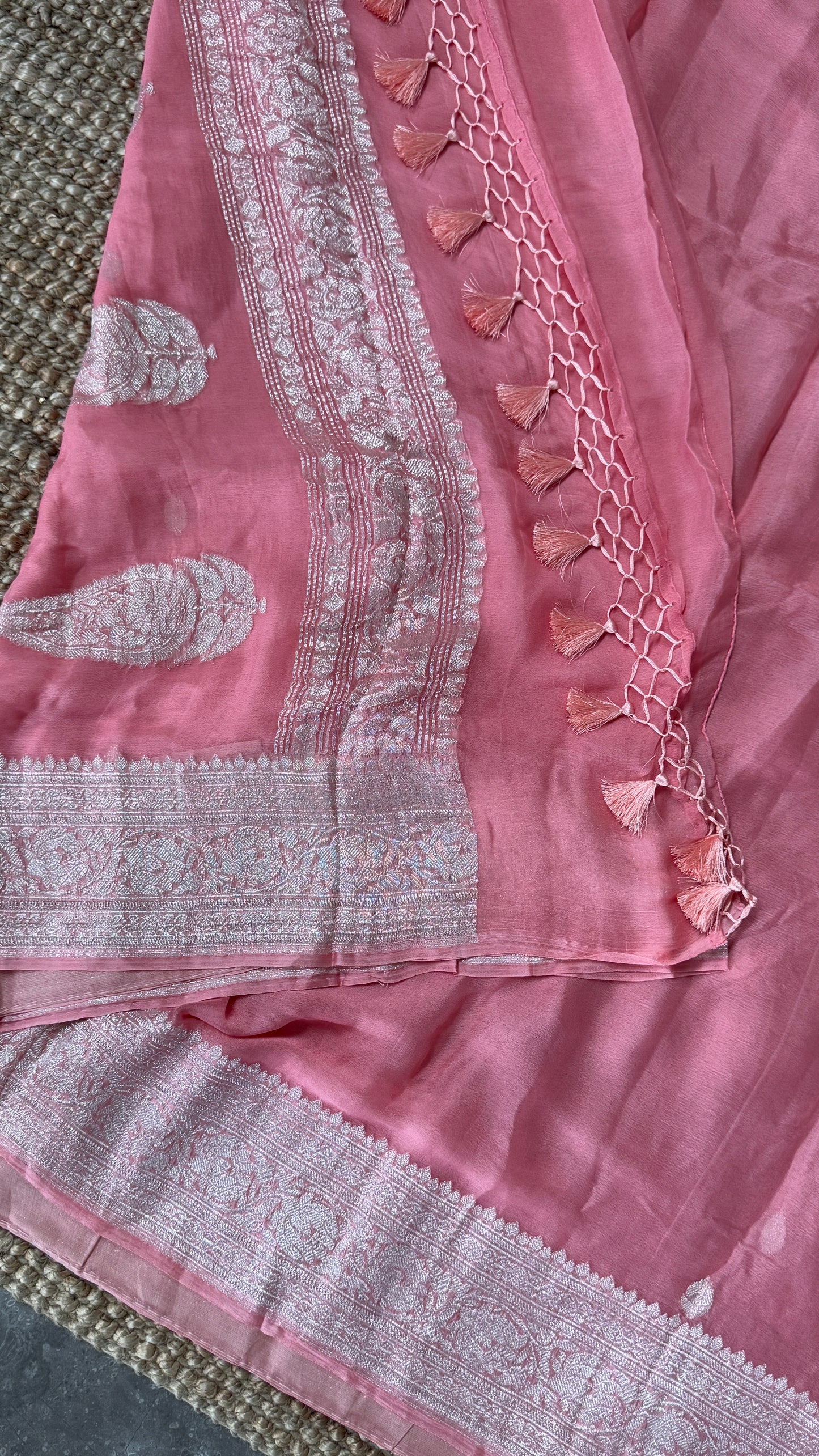 Pure Khaddi Chiffon Banarasi Silk Saree – Pink