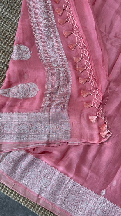 Pure Khaddi Chiffon Banarasi Silk Saree – Pink