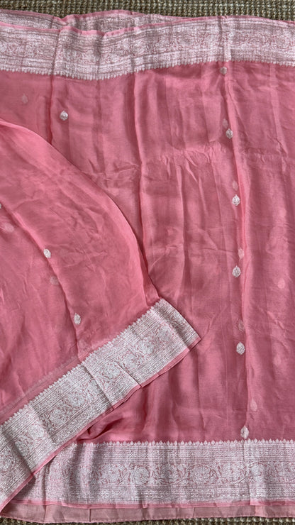 Pure Khaddi Chiffon Banarasi Silk Saree – Pink