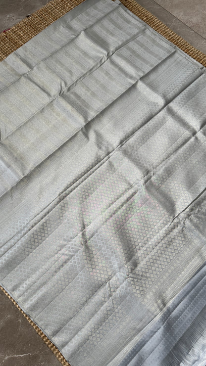 Pure Kanchivaram Silk Saree – Silver Grey Elegance Woven in Tradition