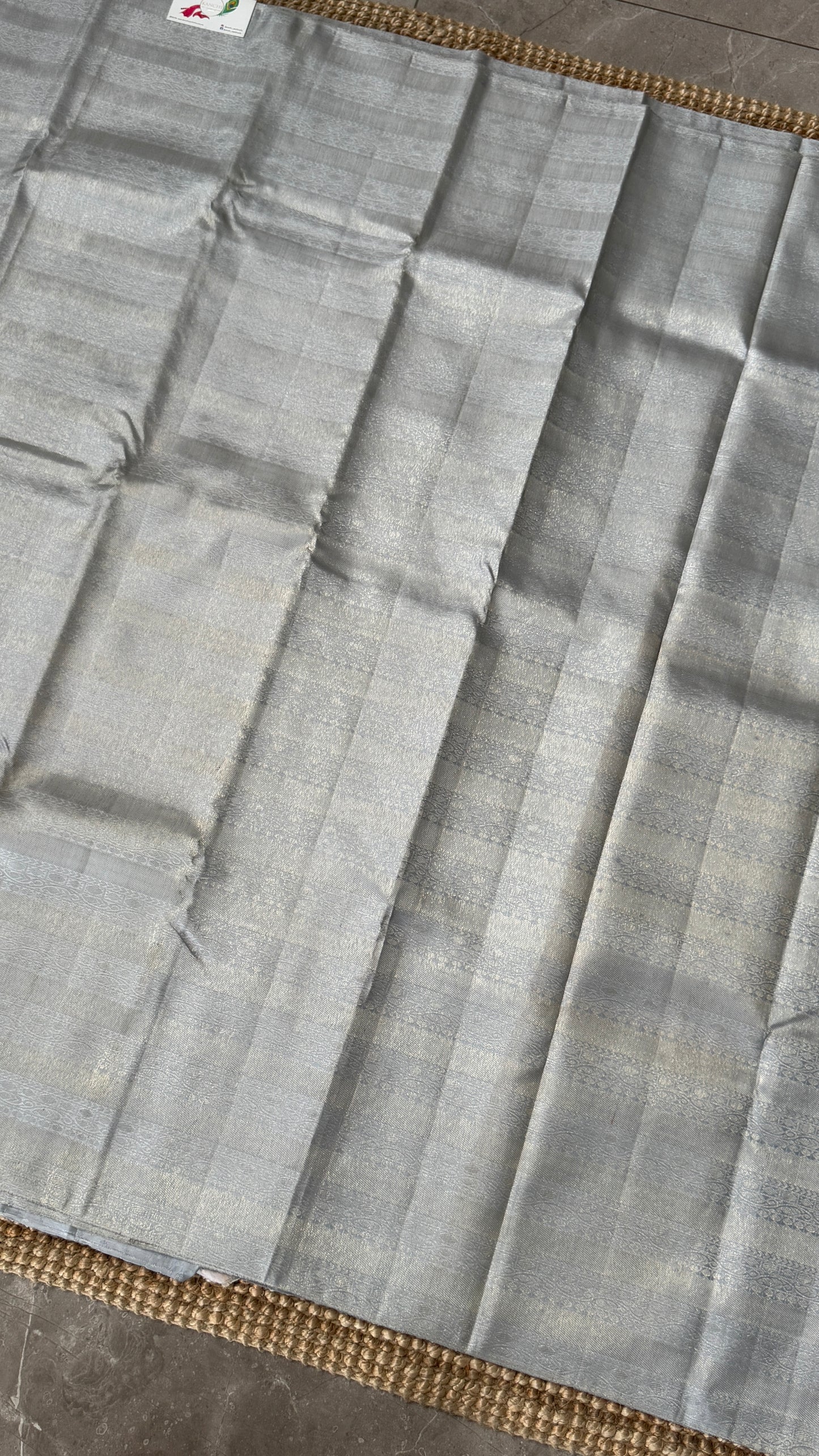 Pure Kanchivaram Silk Saree – Silver Grey Elegance Woven in Tradition