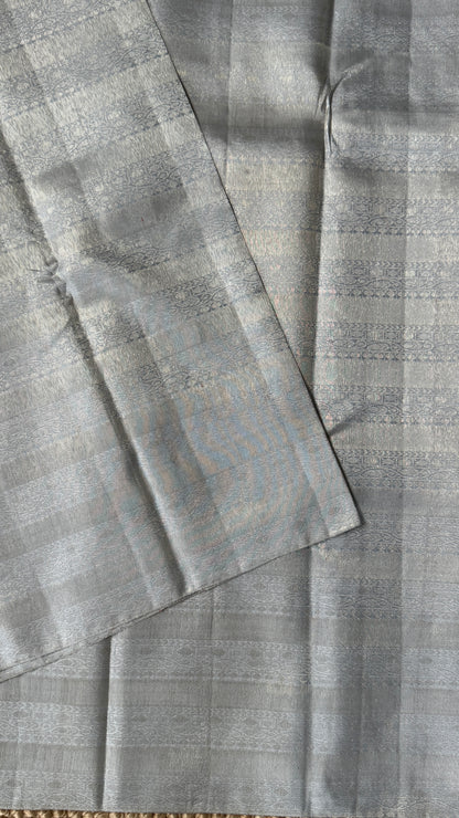 Pure Kanchivaram Silk Saree – Silver Grey Elegance Woven in Tradition