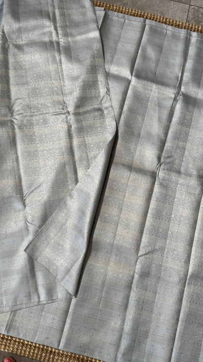 Pure Kanchivaram Silk Saree – Silver Grey Elegance Woven in Tradition