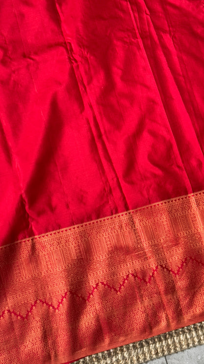 Bridal KANJIVARAM PURE SILK HANDLOOM SAREE in White and Deep Red