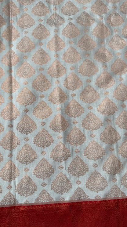 Bridal KANJIVARAM PURE SILK HANDLOOM SAREE in White and Deep Red