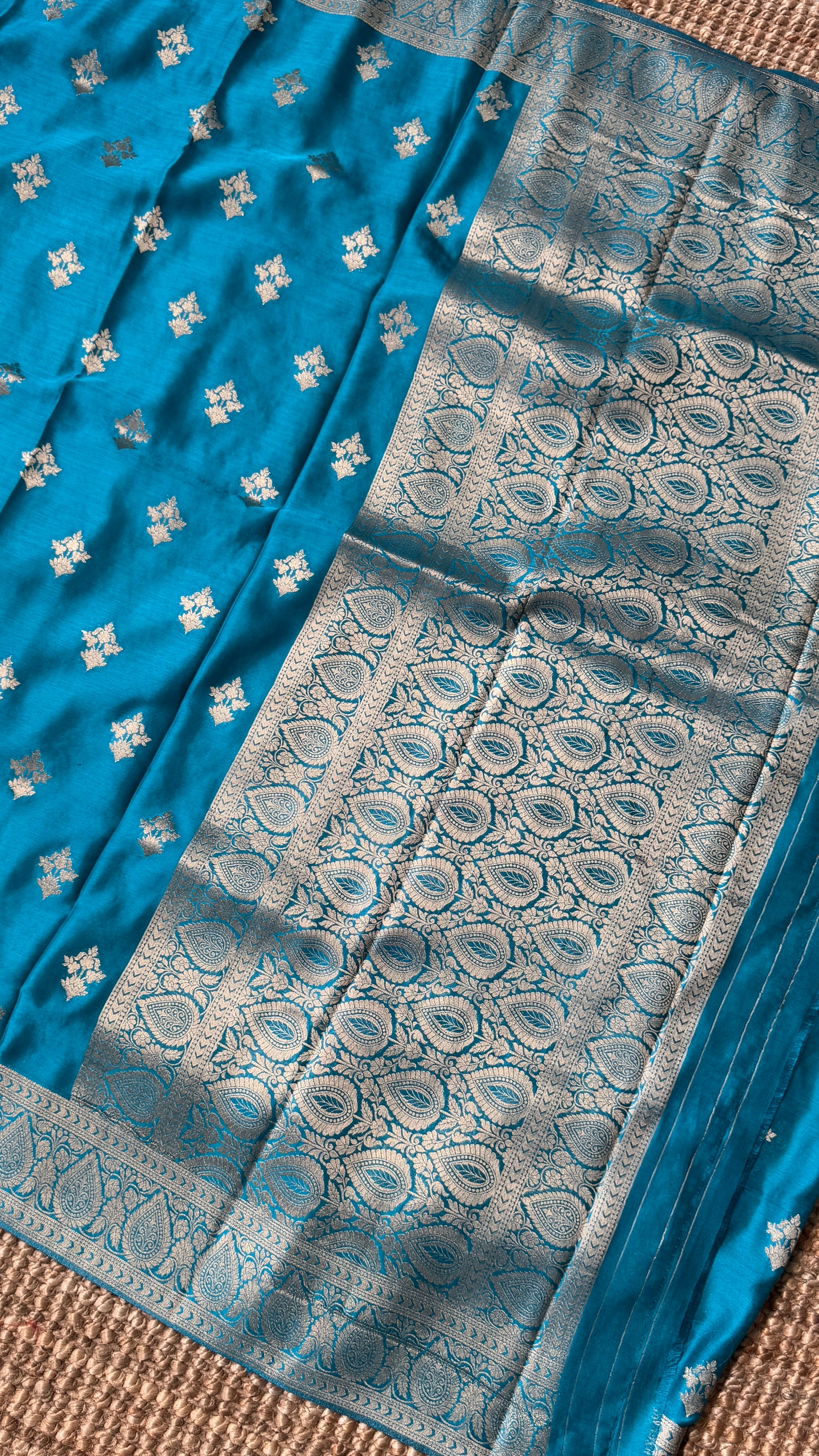 Elegant Georgette Crepe Silk Saree with Antique Gold Banarasi Borders - Blue