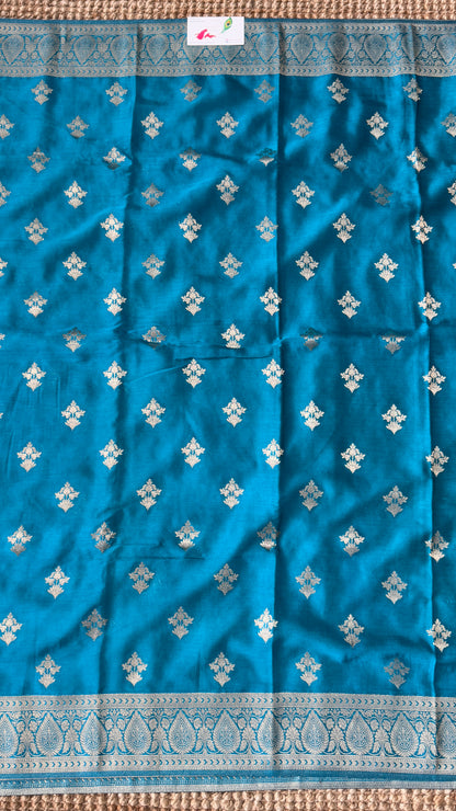 Elegant Georgette Crepe Silk Saree with Antique Gold Banarasi Borders - Blue